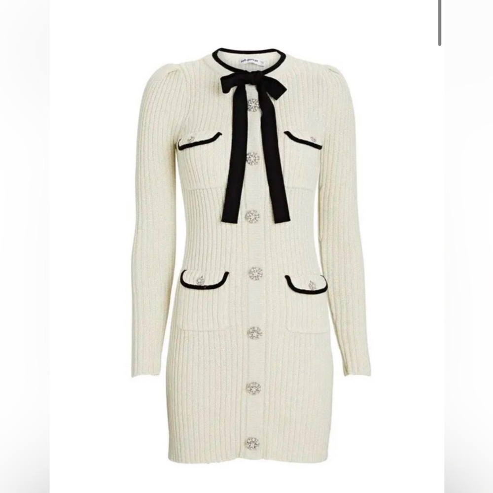 Self Portrait Ivory Lurex Knit Dress